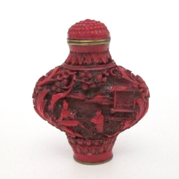 Vintage 3 Chinese Resin Small Snuff Bottles Lot Orange Red -Small Flaws- - Picture 3 of 12